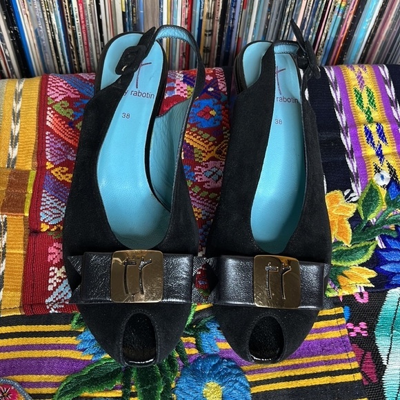 Thierry Rabotin Campbell 9243 Peep Toe Slingback in Black Suede Size 7.5 - Picture 2 of 10